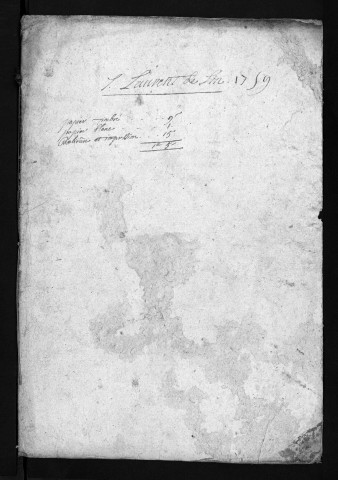 Collection du greffe. Baptêmes, mariages, sépultures, 1759