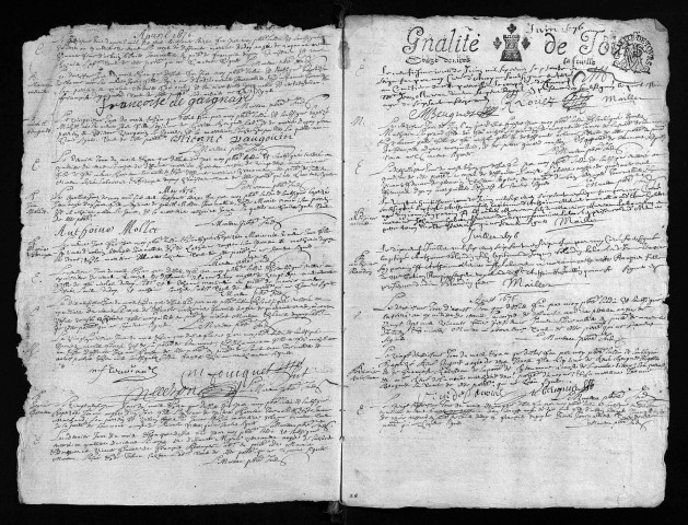 Baptêmes, mariages, sépultures, 1676