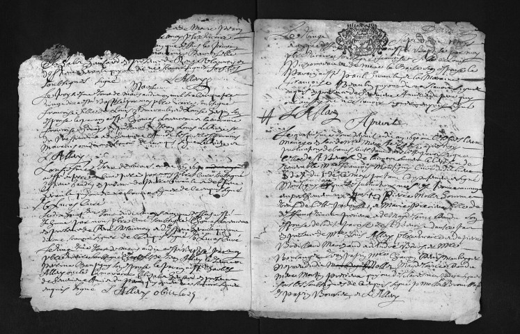 Collection du greffe. Baptêmes, mariages, sépultures, 1690