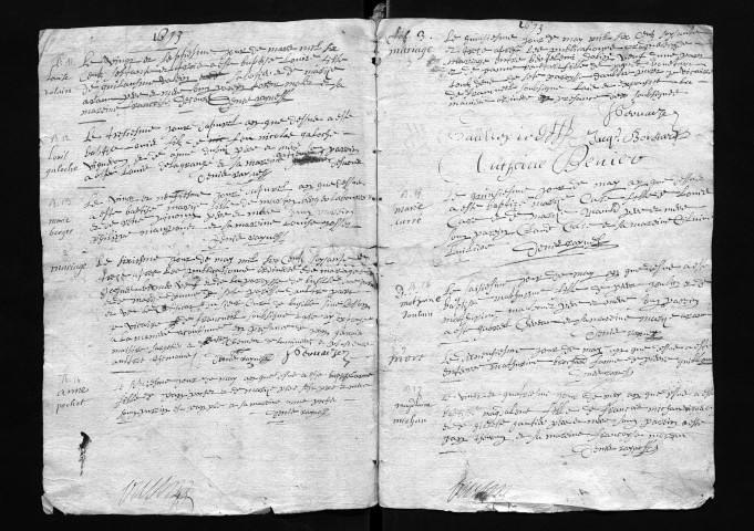 Collection communale. Baptêmes, mariages, sépultures, 1673-février 1692