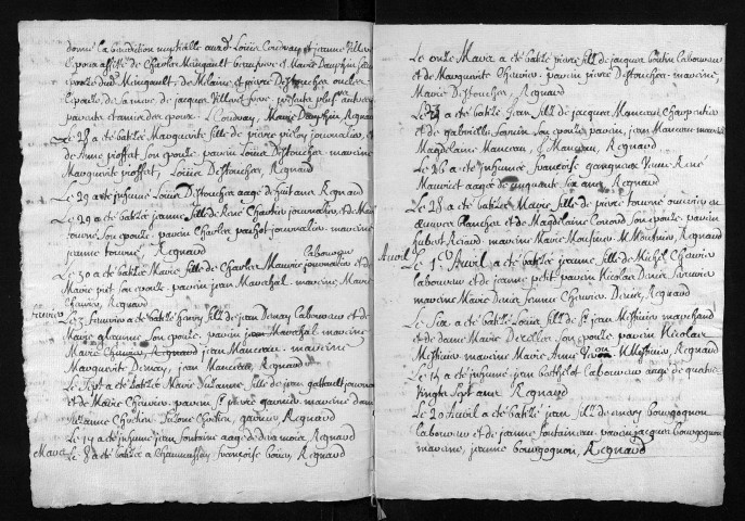 Collection du greffe. Baptêmes, mariages, sépultures, 1735-1736