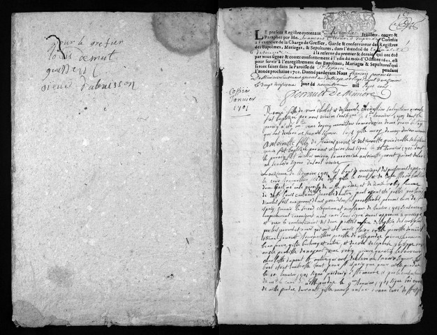 Baptêmes, mariages, sépultures, 1701 - Les années 1699-1700 sont lacunaires dans la collection du greffe