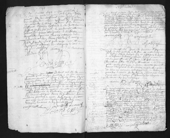 Collection communale. Mariages, juin 1648-1662 (feuillets mélangés, nombreuses lacunes)