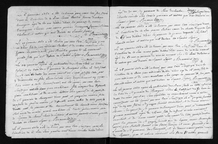 Baptêmes, mariages, sépultures, 1767-1768