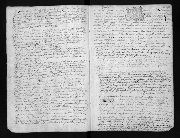 Baptêmes, mariages, sépultures, 1707-1708 - Les années 1704-1706 sont lacunaires dans la collection du greffe