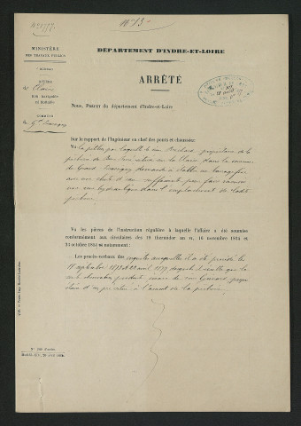 Arrêté préfectoral statutant sur la demande de M. Bréchard pour la construction d'un barrage fixe (3 août 1877)