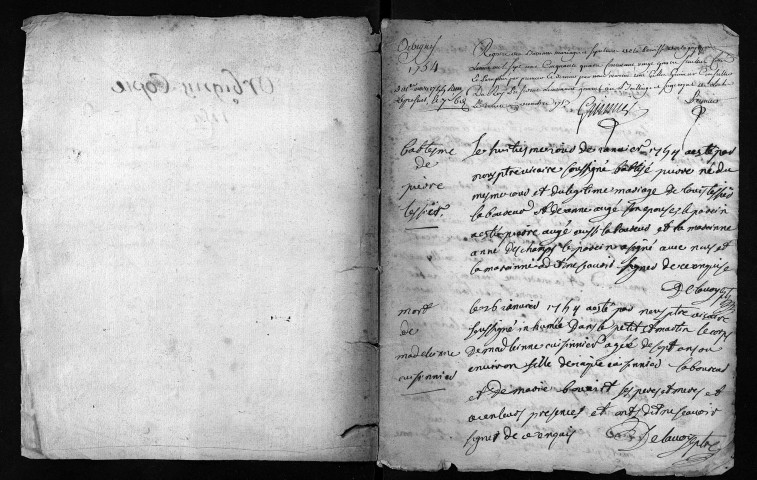 Collection du greffe. Baptêmes, mariages, sépultures, 1754 - L'année 1753 est lacunaire dans cette collection