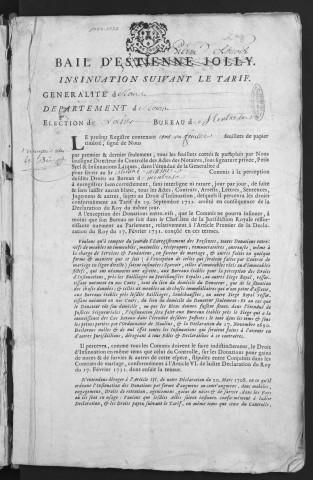Centième denier et insinuations suivant le tarif (15 septembre 1750-30 juin 1753)