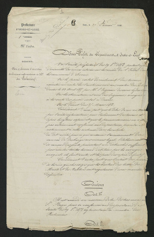 Arrêté préfectoral de mise en demeure d'exécution des travaux réglementaires (29 février 1856)