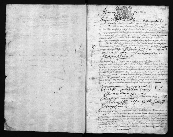 Collection communale. Baptêmes, mariages, sépultures, 9 janvier 1708-31 décembre 1711