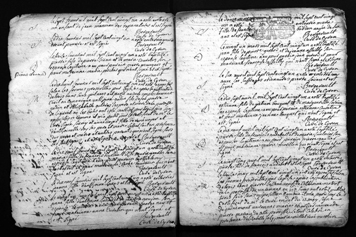 Collection du greffe. Baptêmes, mariages, sépultures, 1721