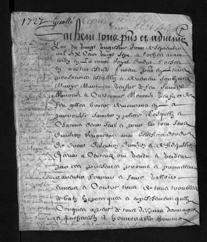 Collection du greffe. Baptêmes, mariages, sépultures, 1727