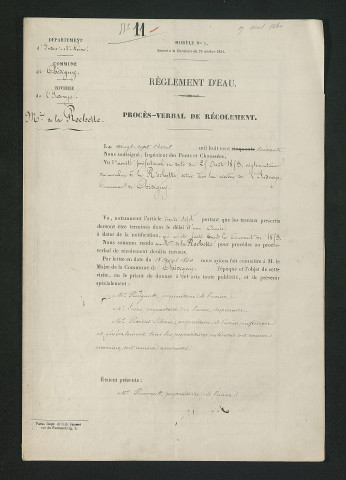 Vérification par l'ingénieur de la conformité des travaux prescrits (27 avril 1860)