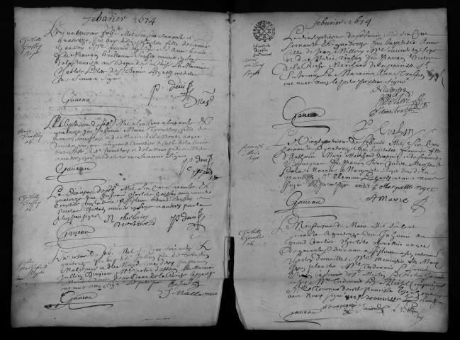 Collection communale. Baptêmes, mariages, sépultures, 21 janvier-20 novembre 1674