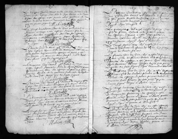 Collection du greffe. Baptêmes, mariages, sépultures, 1671