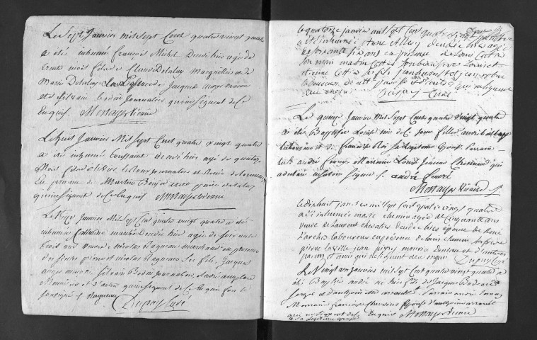 Collection du greffe. Baptêmes, mariages, sépultures, 1784