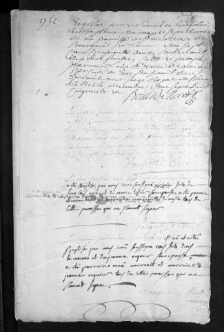Baptêmes, mariages, sépultures, 1752