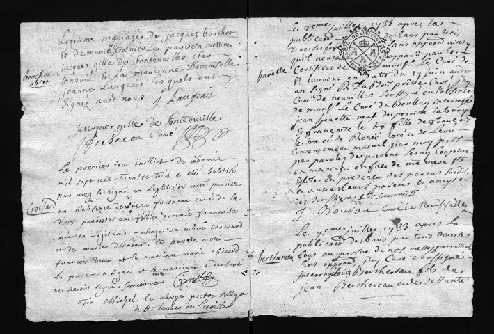 Collection communale. Baptêmes, mariages, sépultures, 1733-1754