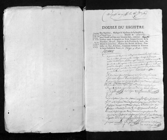 Collection du greffe. Baptêmes, mariages, sépultures, 1768