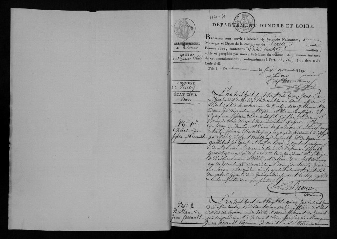 Naissances, mariages, décès, 1820-1836