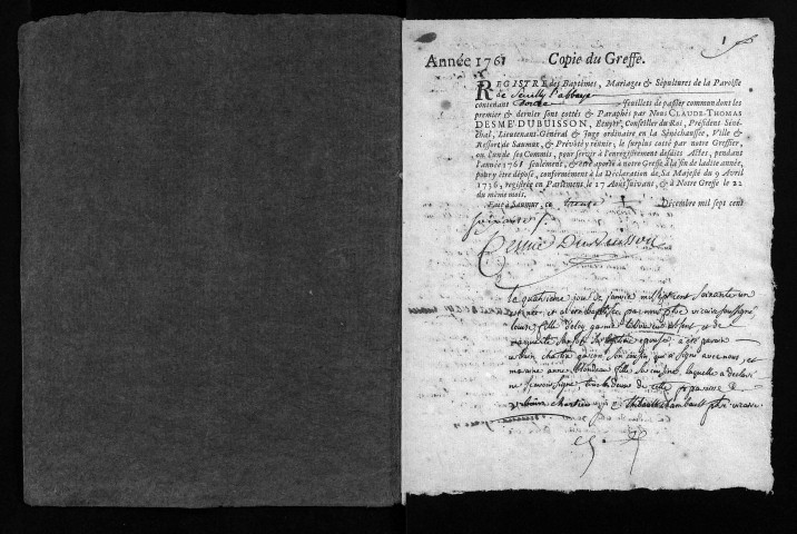 Baptêmes, mariages, sépultures, 1761