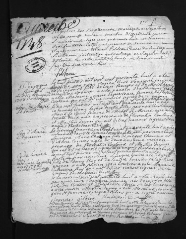 Collection du greffe. Baptêmes, mariages, sépultures, 1748 - Les années 1716-1747 sont lacunaires dans cette collection