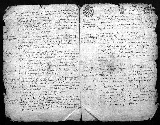 Collection du greffe. Baptêmes, mariages, sépultures, 1677-1678 - Les années 1674-1676 sont lacunaires dans cette collection