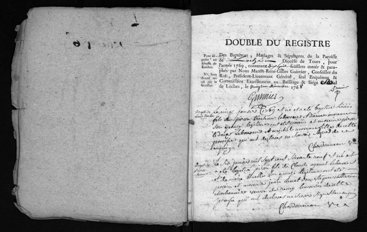 Collection du greffe. Baptêmes, mariages, sépultures, 1769