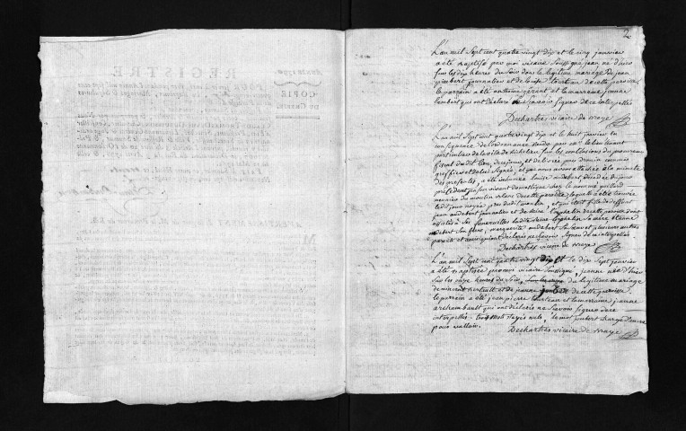 Collection du greffe. Baptêmes, mariages, sépultures, 1790