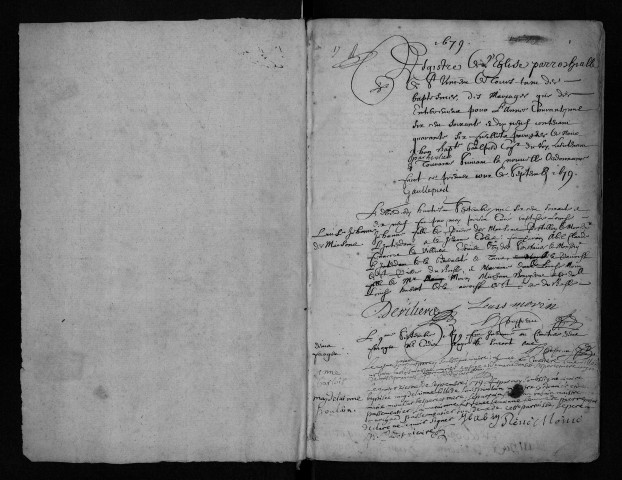Collection communale. Baptêmes, mariages, sépultures, 1679-1689