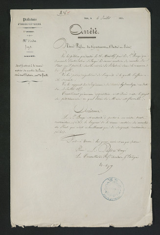 Arrêté portant modification de la vanne motrice (4 juillet 1855)