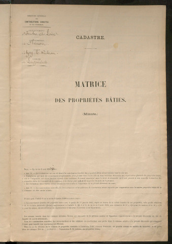 Matrice des propriétés bâties ; récapitulation ; table alphabétique des propriétaires.