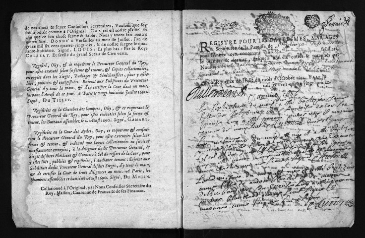 Baptêmes, mariages, sépultures, 1696