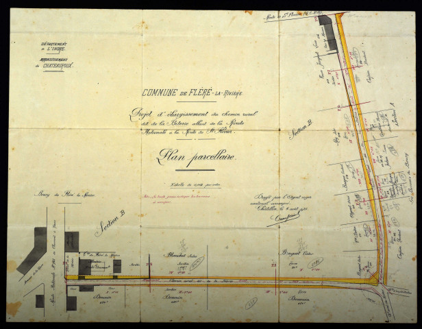 Fléré-la-Rivière, rue de l'église. Groupe scolaire. Avant-projet de construction. Quelques documents sur la réparation de l'église. Architecte : Emile Coutier. Propriétaire : Commune de Fléré-la-Rivière. Pièces écrites.