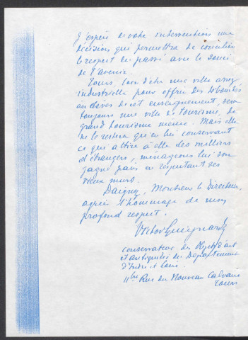 Lettre du conservateur des antiquités et objets d'art du département d'Indre-et-Loire (3/3).