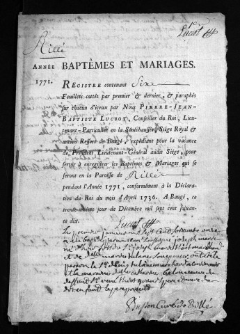 Baptêmes, mariages, 1771