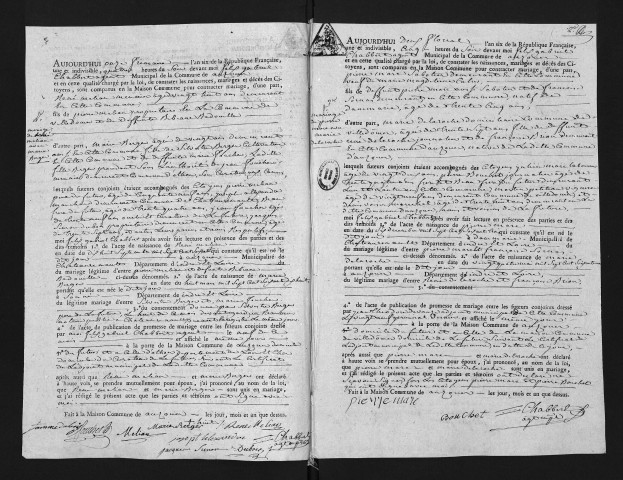 Mariages, an VI - Pour les mariages de l'an VII et de l'an VIII, se reporter à la municipalité de canton (Château-Renault)