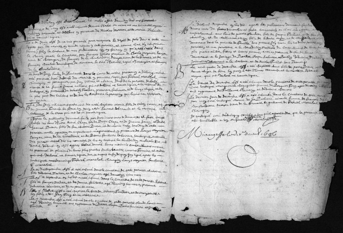 Collection du greffe. Baptêmes, mariages, sépultures, 1686 - Les années 1682-1685 sont lacunaires dans cette collection