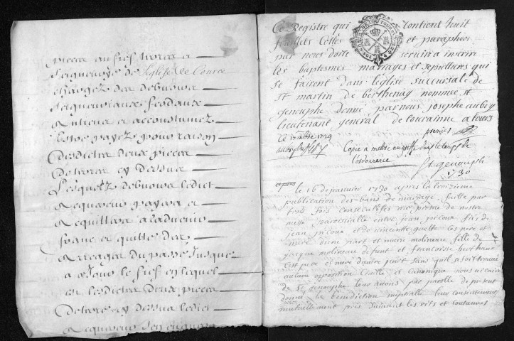 Baptêmes, mariages, sépultures, 1730 - L'année 1729 est lacunaire dans la collection du greffe