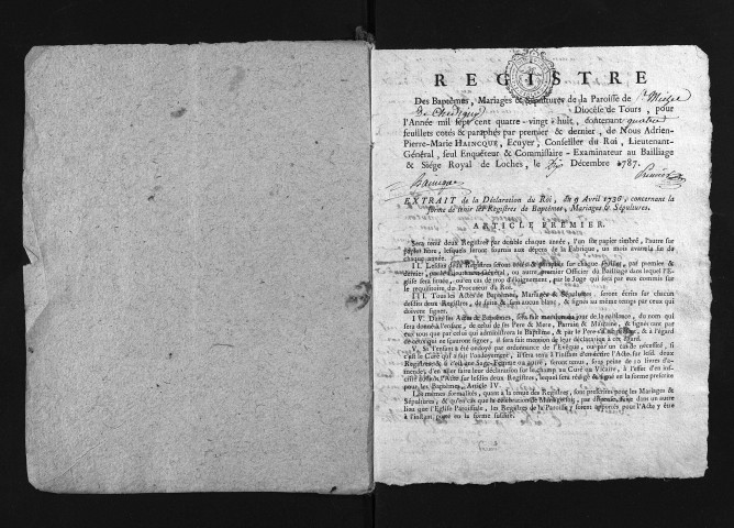 Baptêmes, mariages, sépultures, 1788