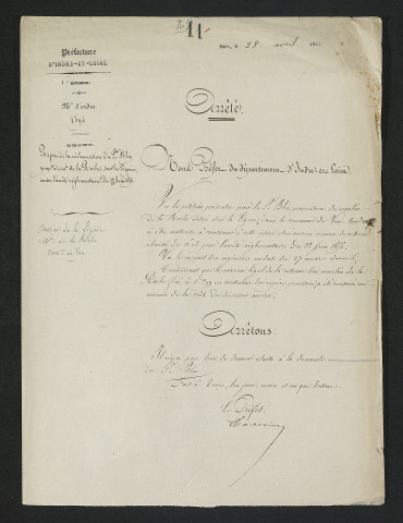 Arrêté préfectoral rejetant la réclamation du sieur Blin contre le règlement d'eau (28 avril 1857)