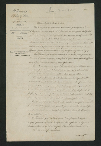 Arrêté préfectoral rapportant le décret du 16 juillet et rétablissant celui du 11 février ordonnant la destruction du réhaussement des parapets du pont (12 août 1830)