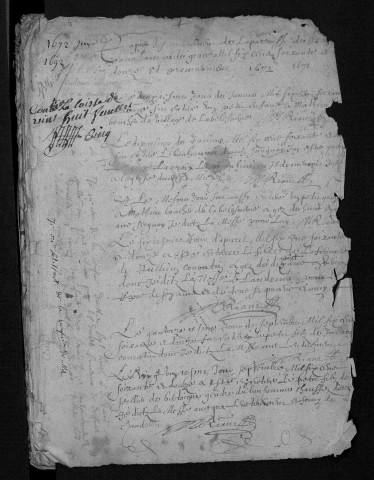 Collection communale. Baptêmes, mariages, sépultures, 1672-1692