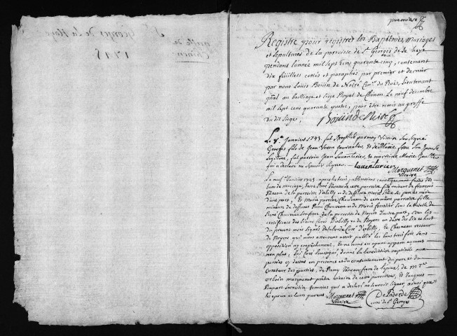 Collection du greffe. Baptêmes, mariages, sépultures, 1745