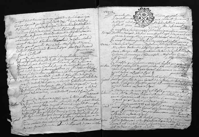 Collection du greffe. Baptêmes, mariages, sépultures, 1735 - Les années 1719-1734 sont lacunaires dans cette collection