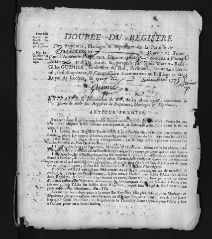 Baptêmes, mariages, sépultures, 1776