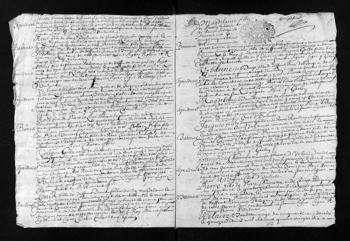 Collection du greffe. Baptêmes, mariages, sépultures, 1690