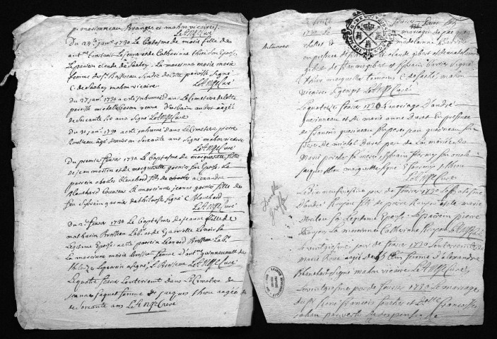 Collection du greffe. Baptêmes, mariages, sépultures, 1730 - Les années 1708-1729 sont lacunaires dans cette collection