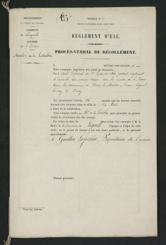 Règlement hydraulique du 1er septembre 1860, contrôle des travaux effectués (1861)