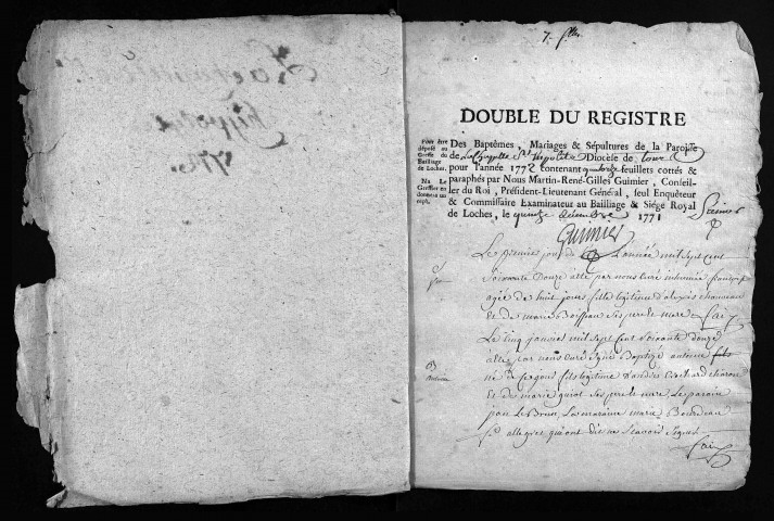 Baptêmes, mariages, sépultures, 1772